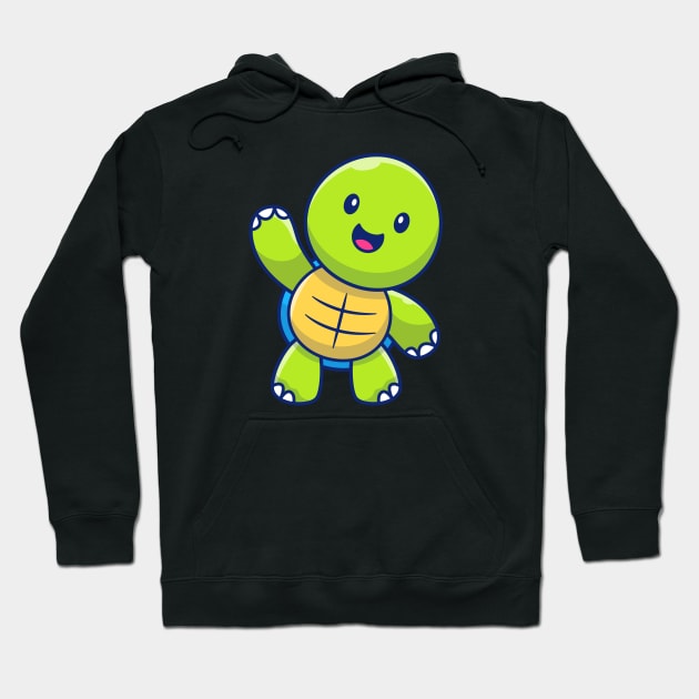 Cute turtle waving hand cartoon Hoodie by Catalyst Labs